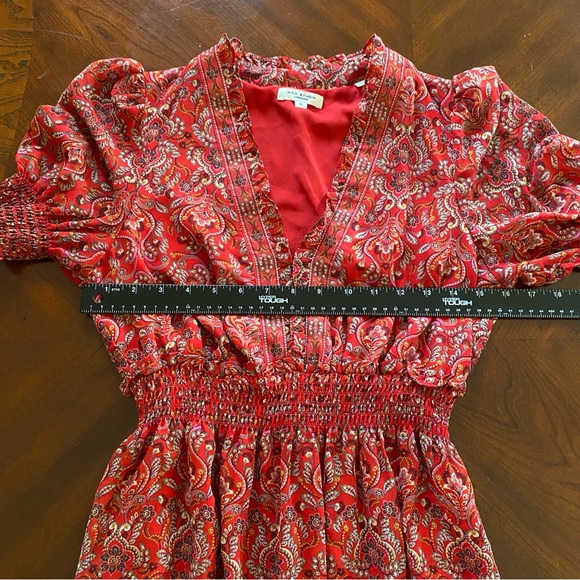 Max Studio Tiered Floral Midi Dress Small Red Tiered Ruffle Paisley Empire S - Picture 14 of 14